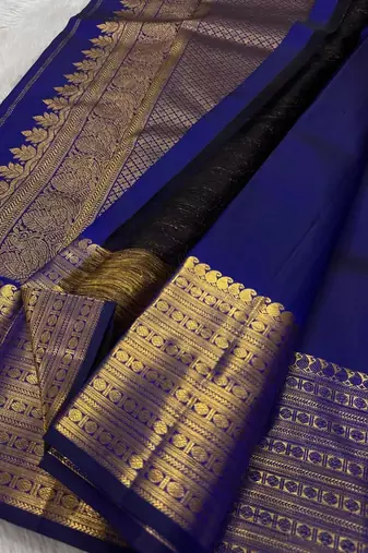 Blue silk blend banarasi saree with unstitched blouse piece