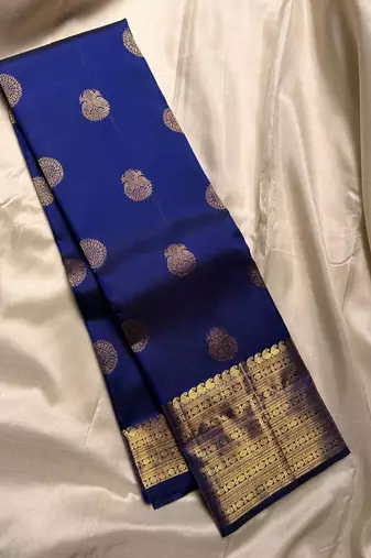 Blue silk blend banarasi saree with unstitched blouse piece