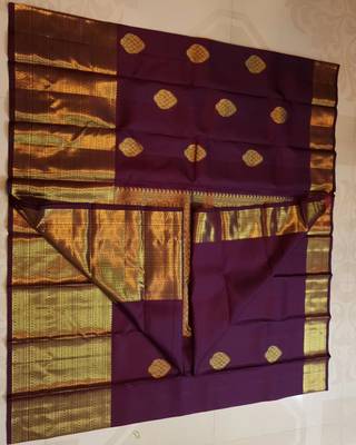 Purple silk blend banarasi saree with unstitched blouse piece 1