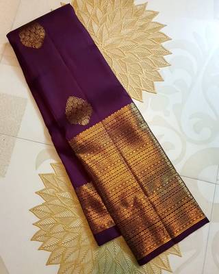 Purple silk blend banarasi saree with unstitched blouse piece 2