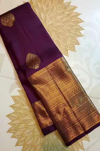 Purple silk blend banarasi saree with unstitched blouse piece