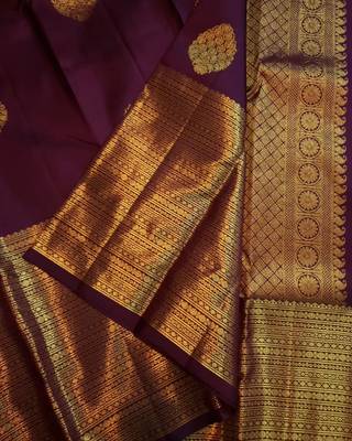 Purple silk blend banarasi saree with unstitched blouse piece 4
