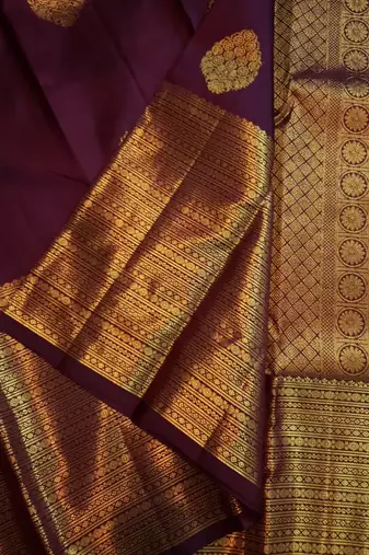 Purple silk blend banarasi saree with unstitched blouse piece