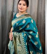 Rama soft silk blend banarasi jacuard work designer party wear saree with unstitched blouse piece