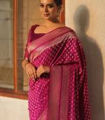 Pink soft silk blend banarasi jacuard work designer party wear saree with unstitched blouse piece