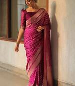 Pink soft silk blend banarasi jacuard work designer party wear saree with unstitched blouse piece