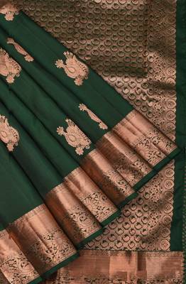 Green silk blend banarasi saree with unstitched blouse piece 1