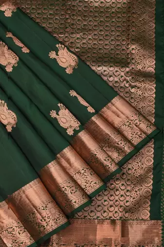 Green soft silk blend banarasi jacuard work designer party wear saree with unstitched blouse piece
