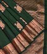 Green soft silk blend banarasi jacuard work designer party wear saree with unstitched blouse piece