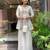 Women's silk sequin embroidered white v-neck kurta with silk sharara set