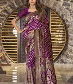 Wine copper soft silk blend banarasi jacuard work designer party wear saree with unstitched blouse piece