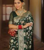 Green soft silk blend banarasi jacuard work designer party wear saree with unstitched blouse piece