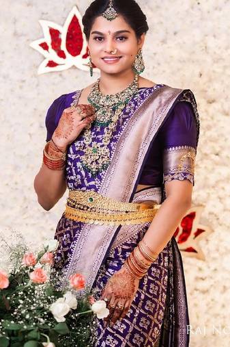 Purple soft silk blend banarasi jacuard work designer party wear saree with unstitched blouse piece