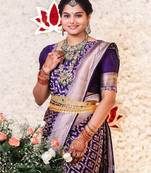 Purple soft silk blend banarasi jacuard work designer party wear saree with unstitched blouse piece