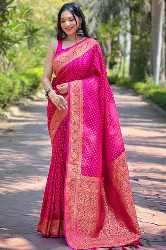 pink soft silk blend banarasi jacuard work designer party wear saree with unstitched blouse piece