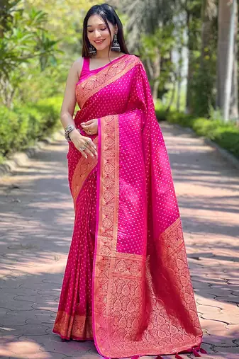 pink soft silk blend banarasi jacuard work designer party wear saree with unstitched blouse piece