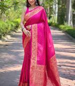 pink soft silk blend banarasi jacuard work designer party wear saree with unstitched blouse piece