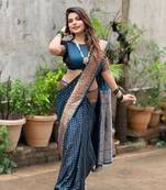 Mor[pich soft silk blend banarasi jacuard work designer party wear saree with unstitched blouse piece