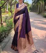 Purple soft silk blend banarasi jacuard work designer party wear saree with unstitched blouse piece