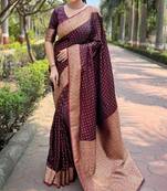 Maroon soft silk blend banarasi jacuard work designer party wear saree with unstitched blouse piece