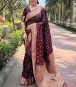 Maroon soft silk blend banarasi jacuard work designer party wear saree with unstitched blouse piece