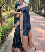 Morpich soft silk blend banarasi jacuard work designer party wear saree with unstitched blouse piece