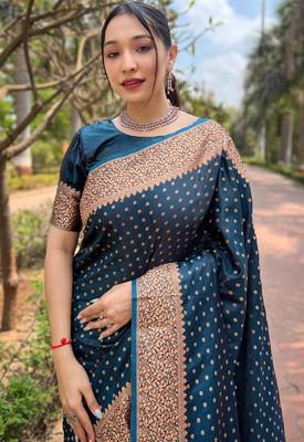 Morpich silk blend banarasi saree with unstitched blouse piece 2