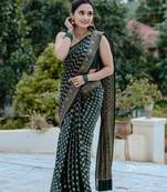 Green soft silk blend banarasi jacuard work designer party wear saree with unstitched blouse piece