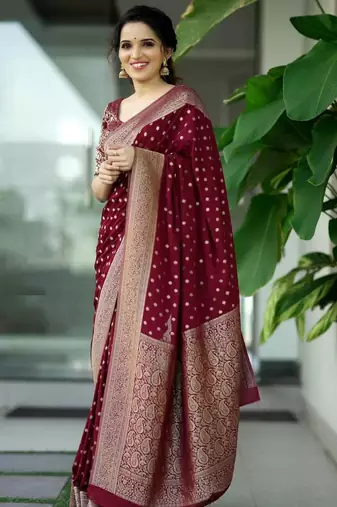 Dark green soft silk blend banarasi jacuard work designer party wear saree with unstitched blouse piece