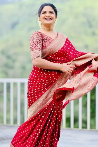 Maroon soft silk blend banarasi jacuard work designer party wear saree with unstitched blouse piece