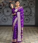 Purple soft silk blend banarasi jacuard work designer party wear saree with unstitched blouse piece