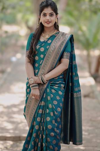 Rama soft silk blend banarasi jacuard work designer party wear saree with unstitched blouse piece