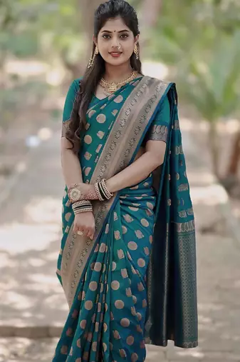 Rama soft silk blend banarasi jacuard work designer party wear saree with unstitched blouse piece