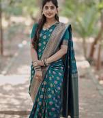 Rama soft silk blend banarasi jacuard work designer party wear saree with unstitched blouse piece