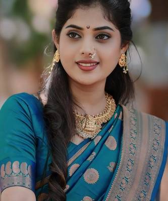 Rama silk blend banarasi saree with unstitched blouse piece 5