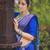 Royal blue silk blend banarasi saree with unstitched blouse piece