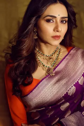 Purple silk blend banarasi saree with unstitched blouse piece