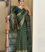 Green soft silk blend banarasi jacuard work designer party wear saree with unstitched blouse piece