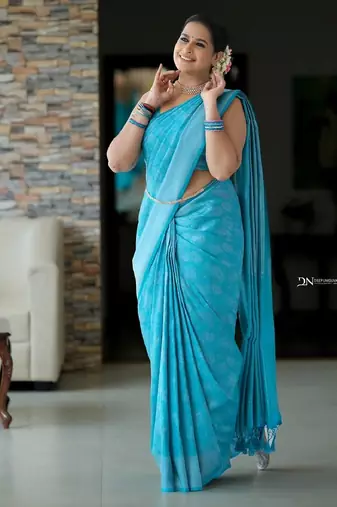 Sky blue silk blend banarasi saree with unstitched blouse piece