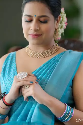 Sky blue silk blend banarasi saree with unstitched blouse piece