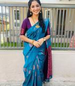 Rama purple soft silk blend banarasi jacuard work designer party wear saree with unstitched blouse piece