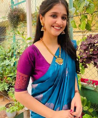 Rama purple silk blend banarasi saree with unstitched blouse piece 4