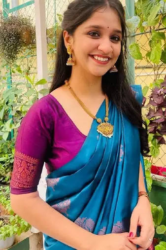 Rama purple silk blend banarasi saree with unstitched blouse piece