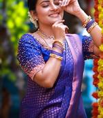 Royal blue soft silk blend banarasi jacuard work designer party wear saree with unstitched blouse piece