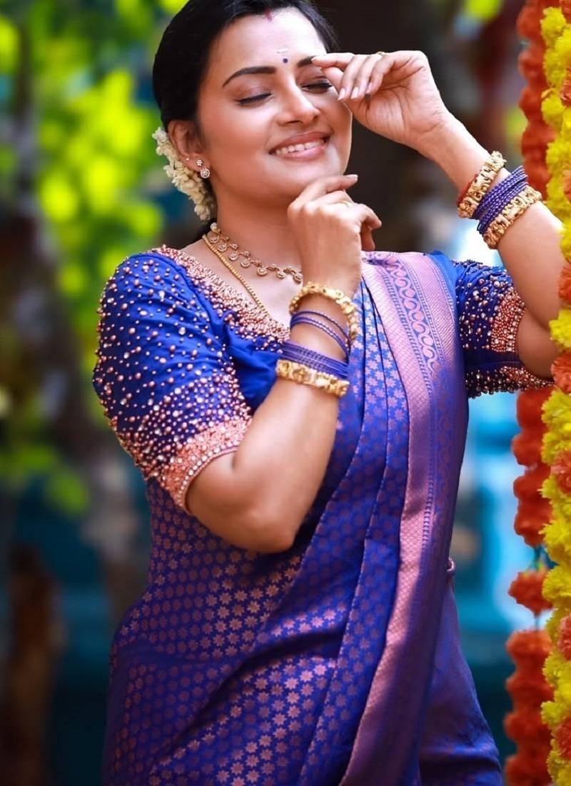 Royal blue soft silk blend banarasi jacuard work designer party wear saree with unstitched blouse piece