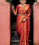 Red soft silk blend banarasi jacuard work designer party wear saree with unstitched blouse piece