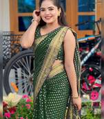 Green soft silk blend banarasi jacuard work designer party wear saree with unstitched blouse piece