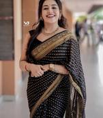 Black soft silk blend banarasi jacuard work designer party wear saree with unstitched blouse piece