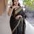 Black soft silk blend banarasi jacuard work designer party wear saree with unstitched blouse piece