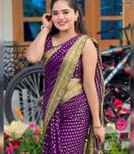 Purple soft silk blend banarasi jacuard work designer party wear saree with unstitched blouse piece